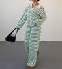 2025 Autumn Winter Striped Lapel Knit Top & Casual Trousers Set