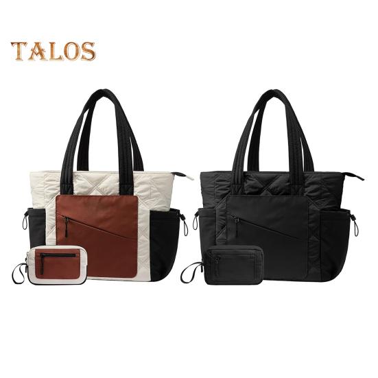 Dámská taška tote s držákem na pohár, barevně blokovaná, psaníčko, kabelka, prošívaná taška puffer přes rameno se zipovými kapsami na cestování, do práce, na ulici