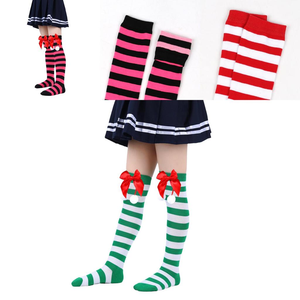 Cute Butterfly Bow Christmas Socks For Girls Long Tube Polyester Fabric