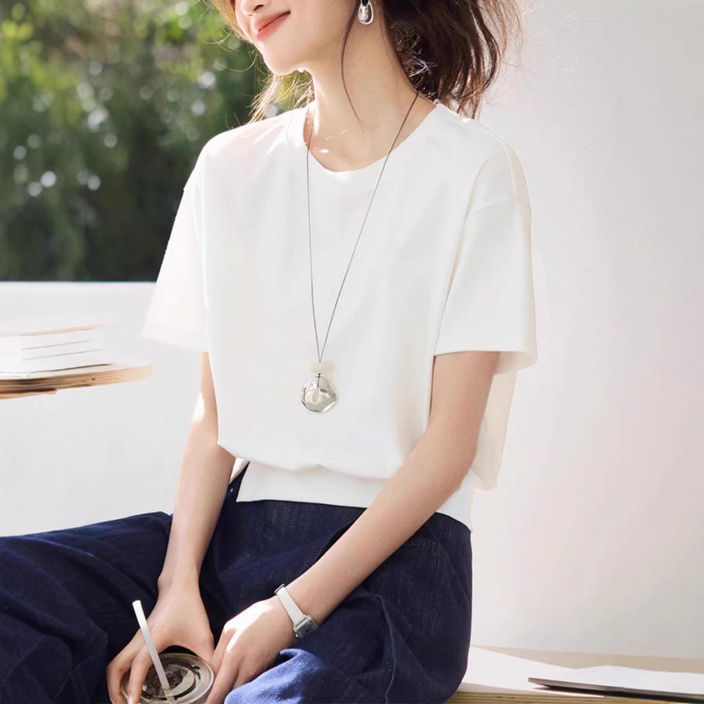 Casual versatile design hem split decorative buckle short-sleeved T-shirt 1116 summer new T-shirt women