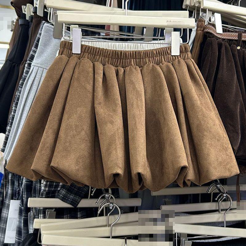 Korean Style Faux Suede Women's Fluffy Slimming Half-Skirt for Autumn/Winter