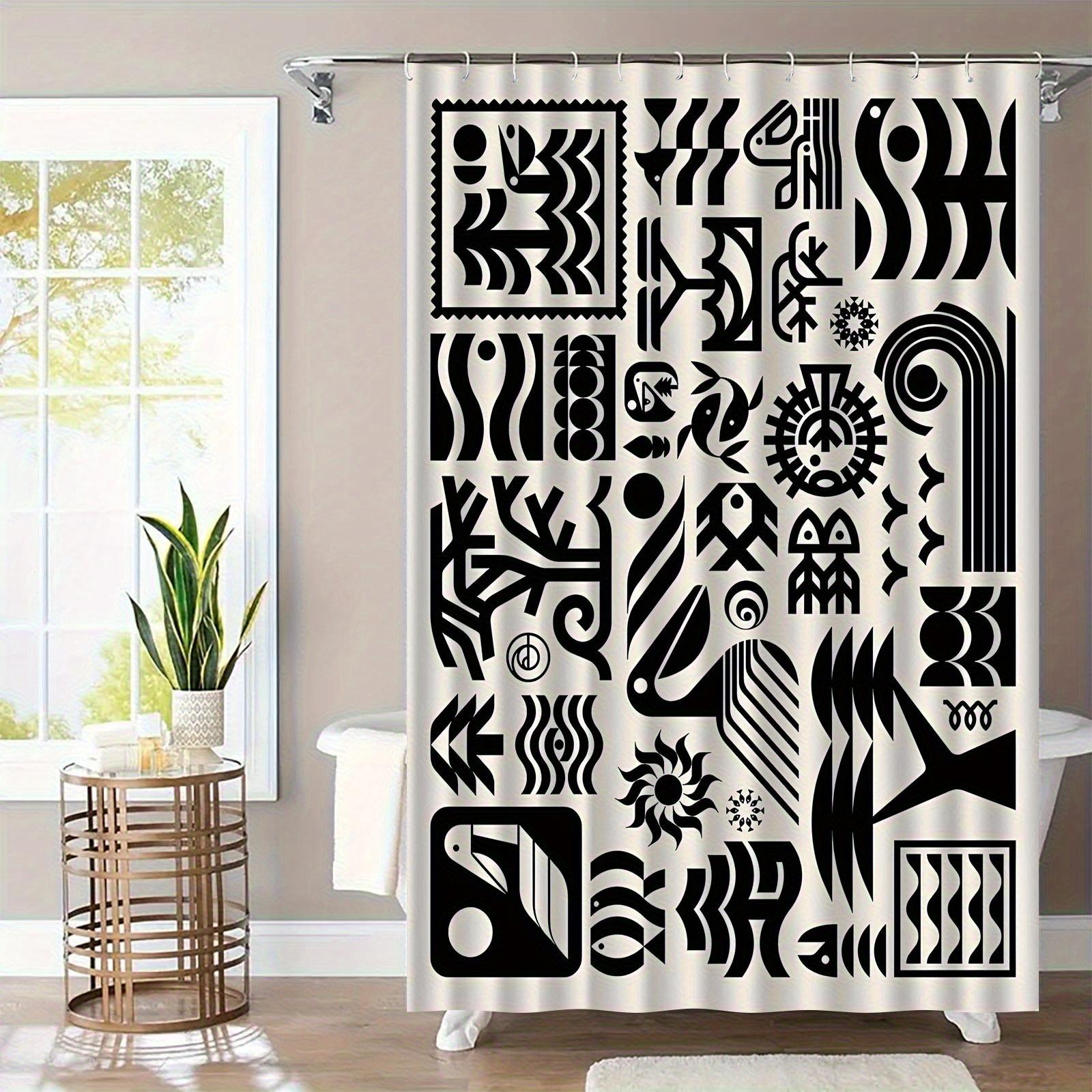 

Single Modern Black Shower Curtain - Elegant Bathroom Window Treatment With Abstract Patterns, Includes 12 Hooks, Quick-Dry W60H190(CM)-1 Pcs