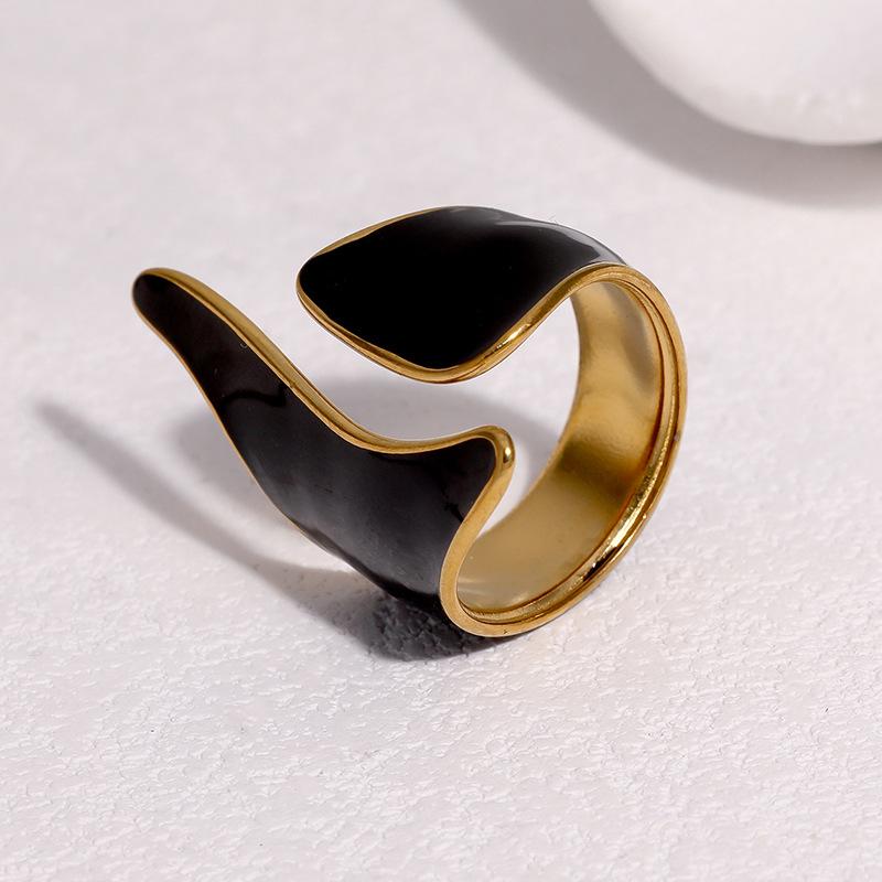 Stainless Steel Geometric Open Ring for Women Men Simple Vintage Enamel Irregular Finger Ring Exquisite Casual Versatile Jewelry