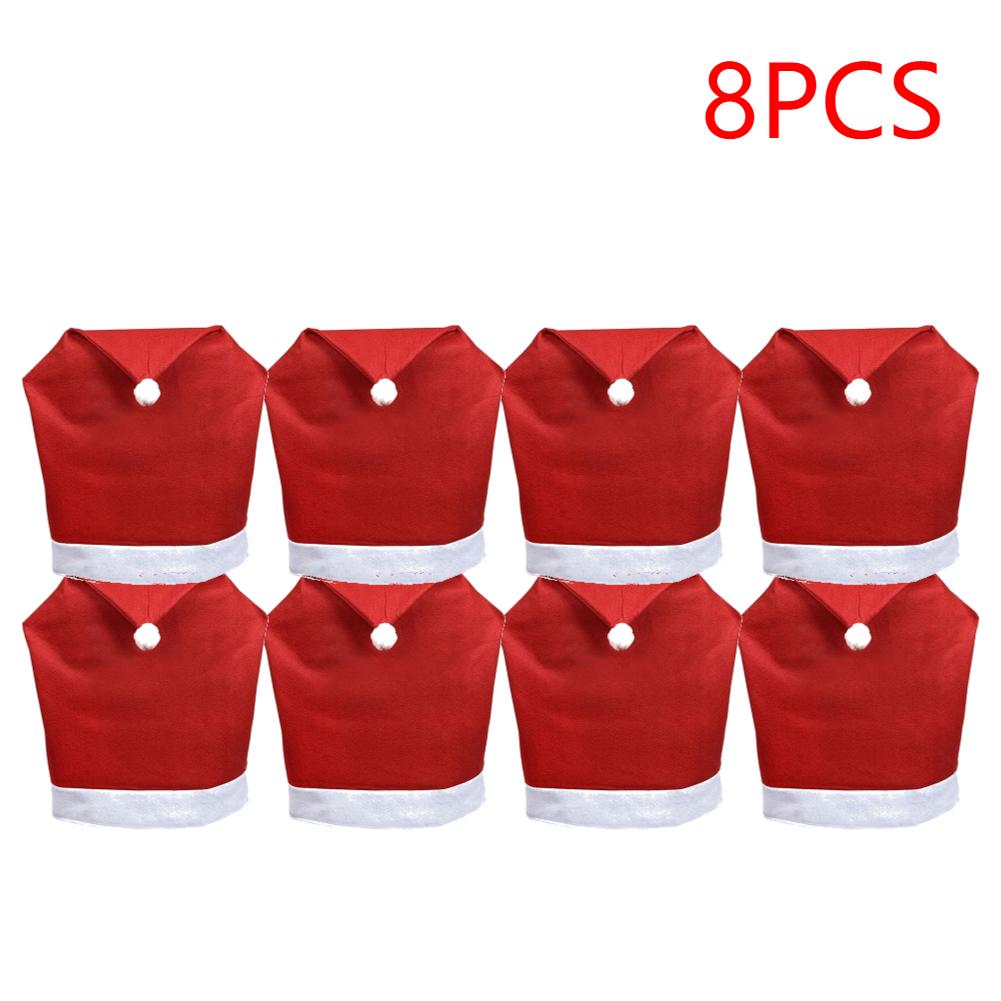 1-15 stuks Kerst Stoelhoezen Decor Kerstman Rode Hoed Stoelkap Keuken Eetkamerstoel Slipcovers Sets Voor Kerstvakantie