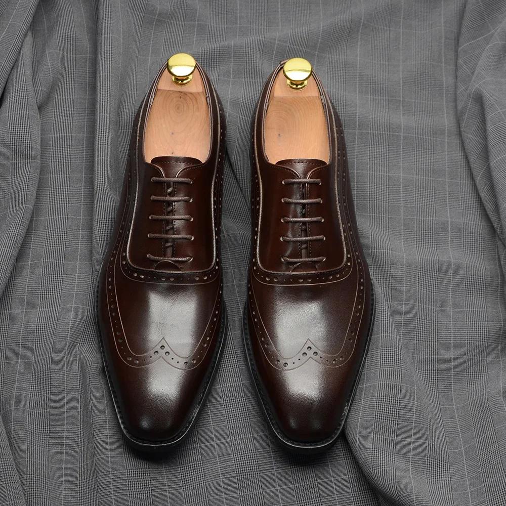 Klassische Luxus Herrenschuhe Rindsleder Echtleder Schwarz Braun Schnürschuhe Wingtip Brogue Business Büro Formelle Schuhe für Herren