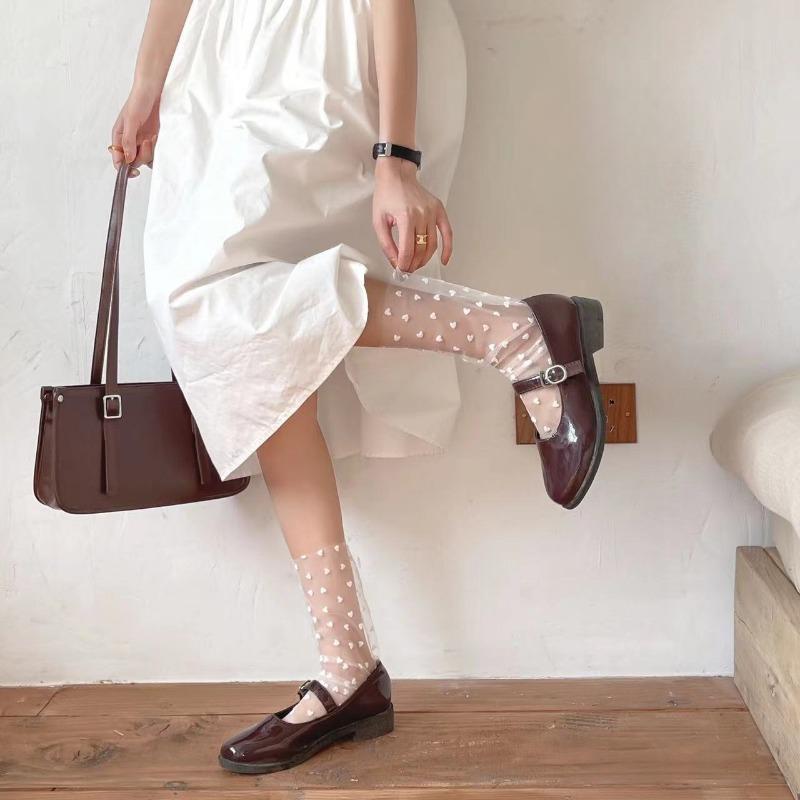 Women's Harajuku Breathable Transparent Mesh Small Love Socks.Lady Net Yarn Fishnet Love Socks