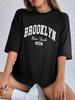 Brooklyn New York 1989 Alphabetic Print Short Sleeve Plus Size TShirt Crew Neck Pullover with Medium Stretch Fabric Summer