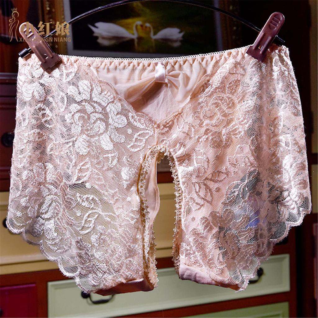 Sexy Lace Front and Rear Fully Showing Open Floral Print Erotic Lace Panties [IntooMe] Women's Pants, Holes, Underwear, Pussy, Crotch, Shorts,