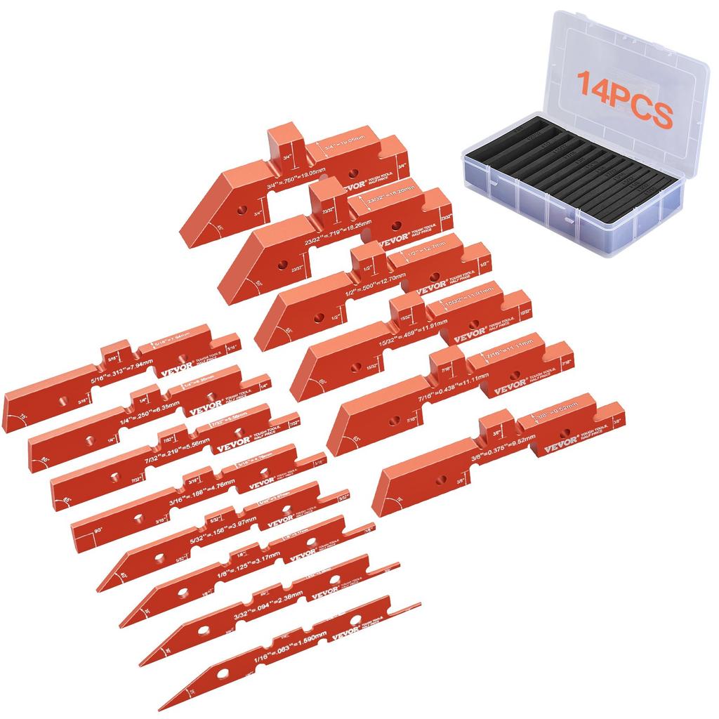 14 Pieces Precision Aluminum Setup Blocks Height Gauge Set with Storage Case for Laser Engraved Size Marks, Measuring Depth and Height Wi