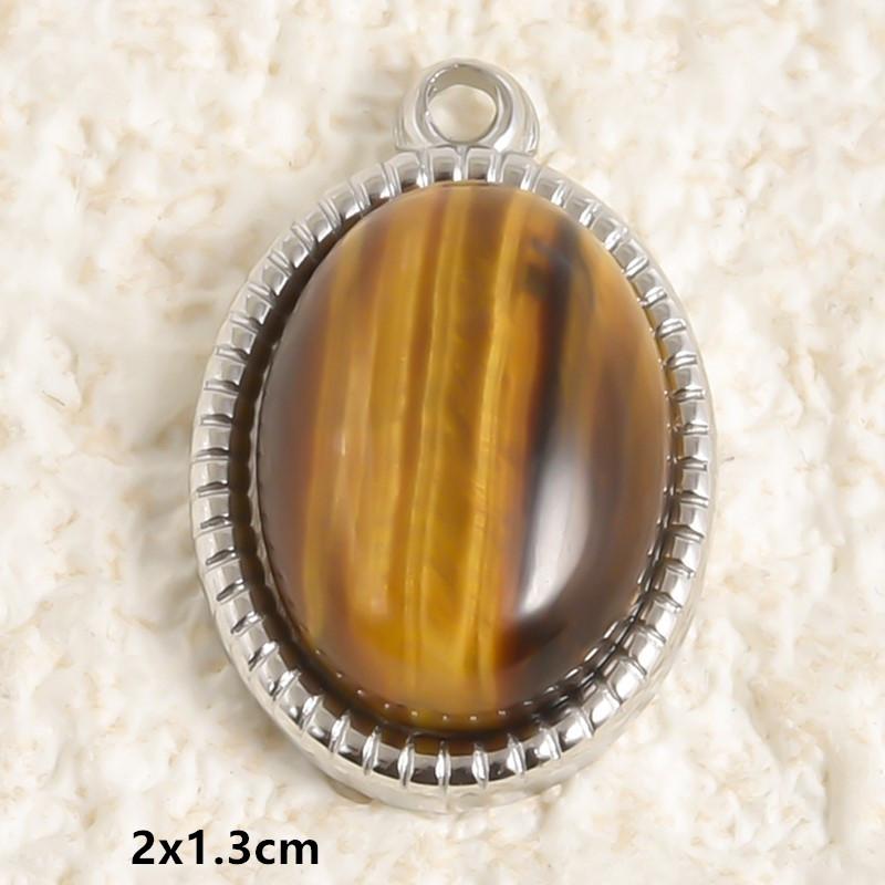 2pcs Vintage Tiger Eye Pendant Sun Oval Round Silver Color Stainless Steel Charms For Jewelry Making Supplies Real Natural Stone