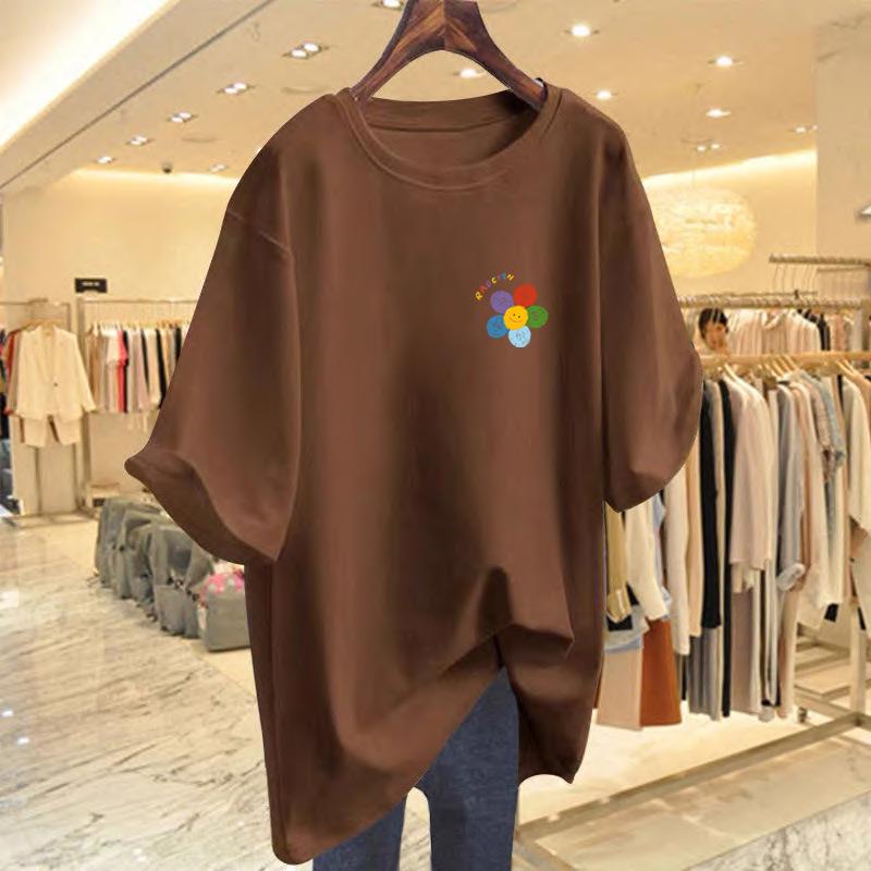 Women's Summer Loose Fit White Round Neck Short Sleeve T-shirt