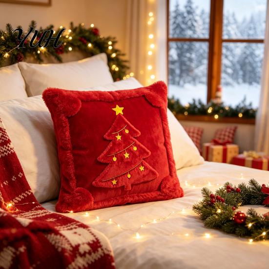 Cozy Winter Festive Pillow Cover Christmas Throw Cover, 18x18 Inch Plush Cushion 3D Snowman Themed Covers Reindeer Pattern, Case for Holiday Home Sofa