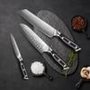 KyushuBlade Damascus Knife Set and Petty Professional Damascus Versatile Kitchen Knife with Authentic Damascus Stainless Full Tang and Black Sharpness
