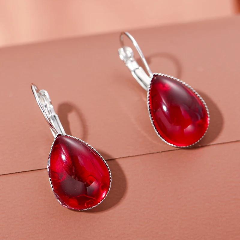 New Gothic Blood Red Drop Earrings For Women Girls Vampire Witch Accessories Mysterious Magic Crystal Earhook Party Gifts