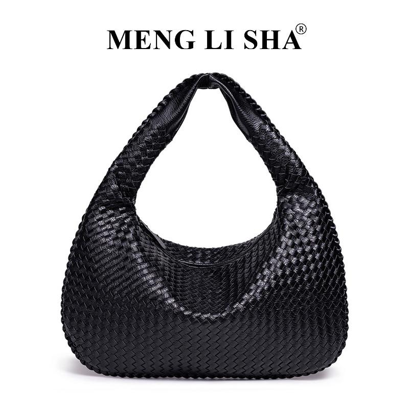 Bag Women s Spring and Summer New Handwoven Underarm Shoulder Bag Casual Large Capacity Commuter Portable Crescent Bag чёрный