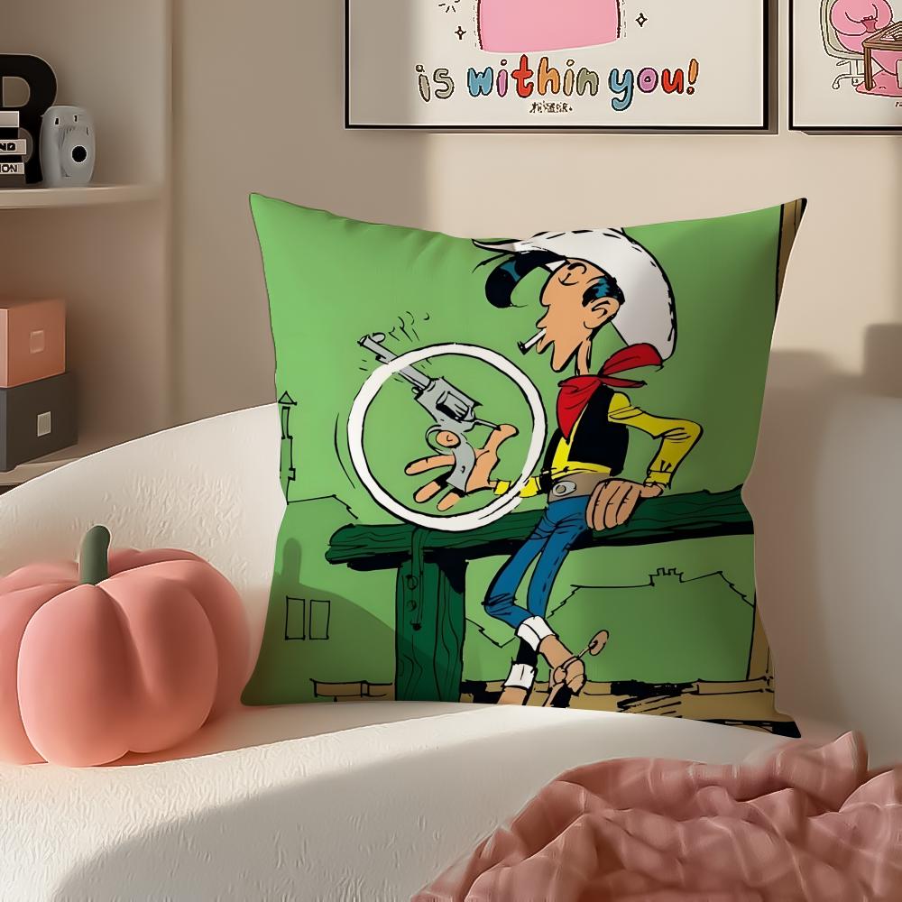 Cartoon Classic LLucky LLuke Cushion Cover Pillowcase Short Plush Invisible Zipper Room Sofa Cushion Cover
