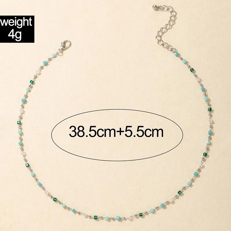 Bohemia Retro Green Crystal Beaded Pendant Necklace for Women Charm Collarbone Chain Jewelry Holiday Summer Beach Accessory Gift