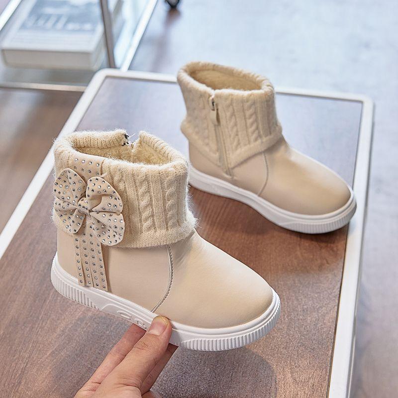 Modische Prinzessin Fleece Schneestiefel für Mädchen, Winter Kinder Süße Baumwollstiefel