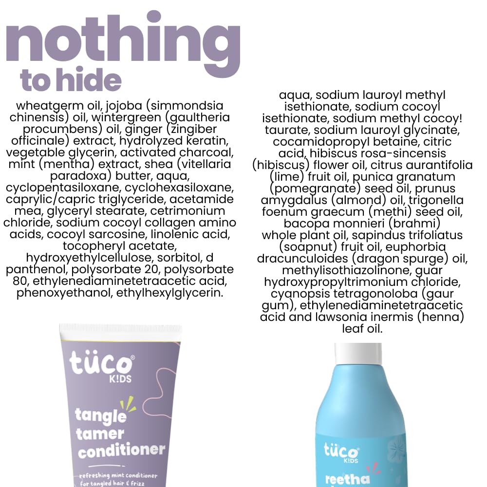 Tuco® Kids Hair Brained Mild Shampoo & Tangle Tamer Hair Conditioner, Paraben & Sulphate Free for Ages 3+ Kids, Each 100ml (Combo Pack)