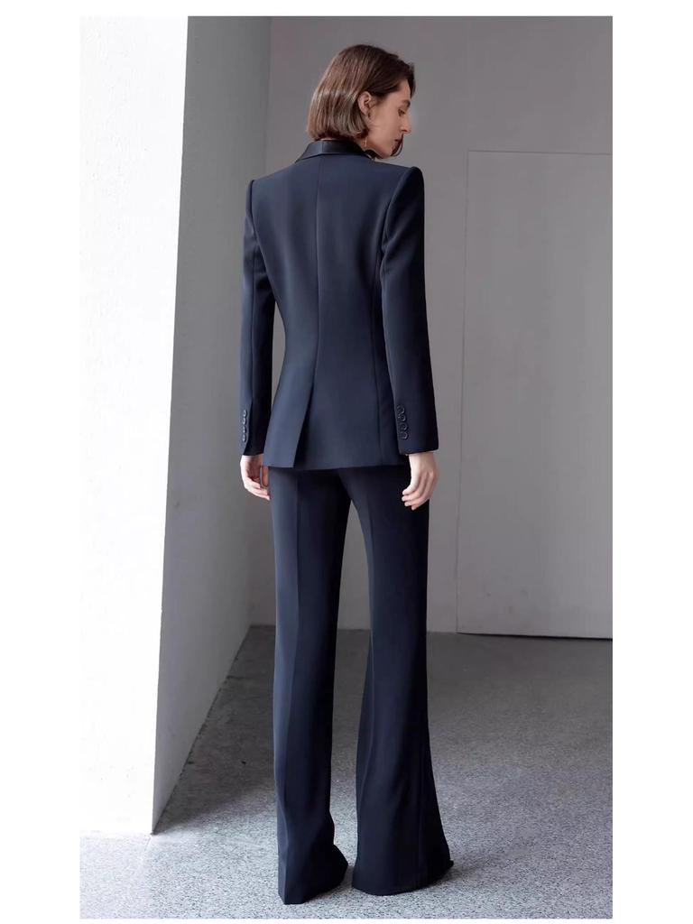 Women's Presidential Style Acetate Pantsuit: High-End, Professional, Slimming, Wide-Leg Two-Piece Set.