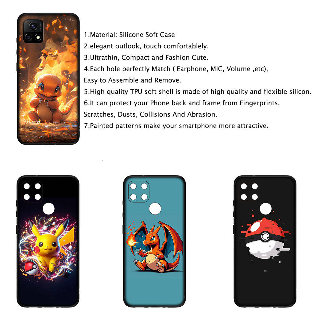 Cover for iPhone 16 15 Xiaomi Redmi Note 14 13 12 11 Pro Max X 8 16e Samsung Galaxy S25 S24 S23 Moto OPPO Huawei Pokemon Pikachu Charmander Phone Case