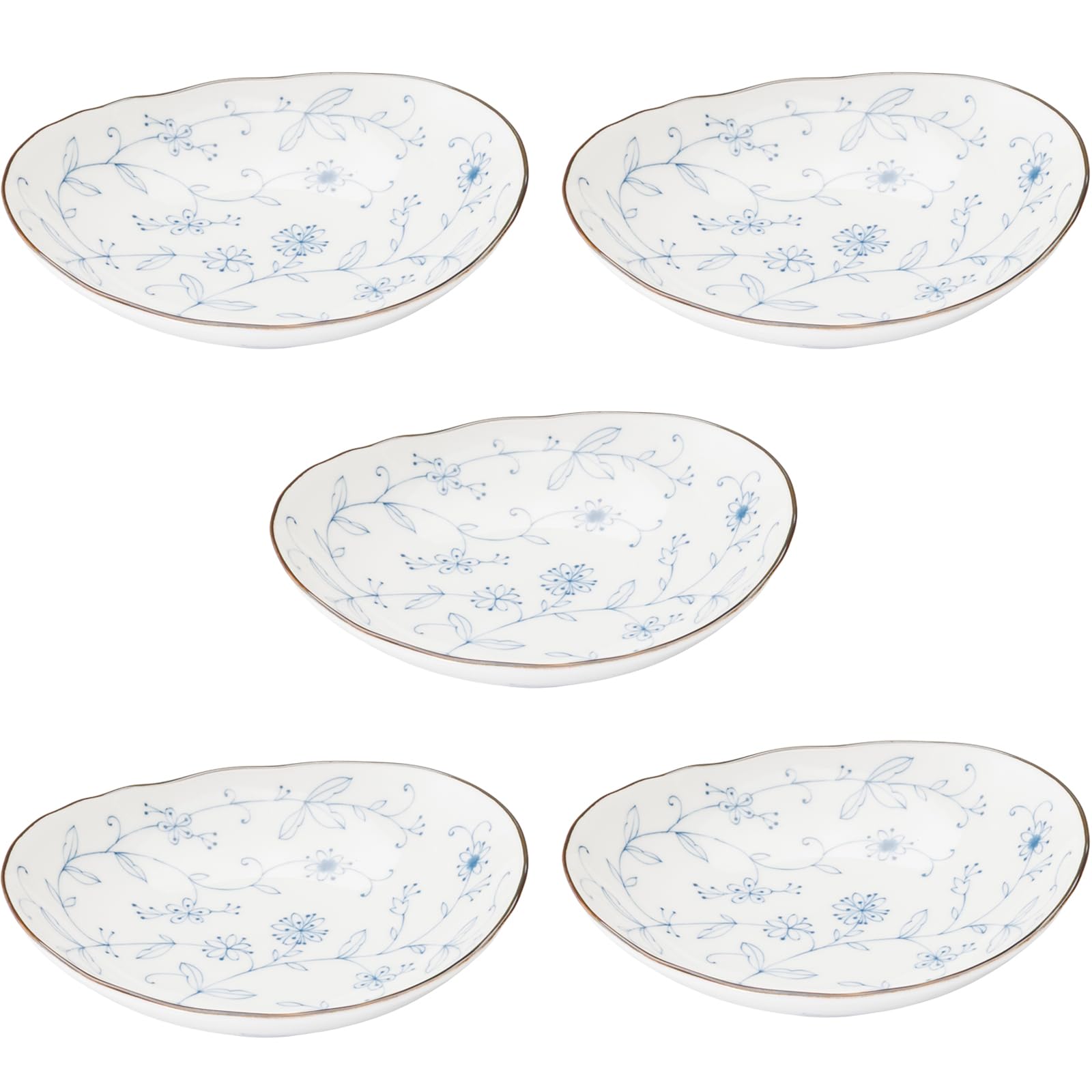 

Mino Ware Dinnerware Set of 5 Oval Deep 16cm Microwave and Dishwasher Made in Product Number 564618 Line Arabesque Plates, Approx. Diameter, Safe, синий