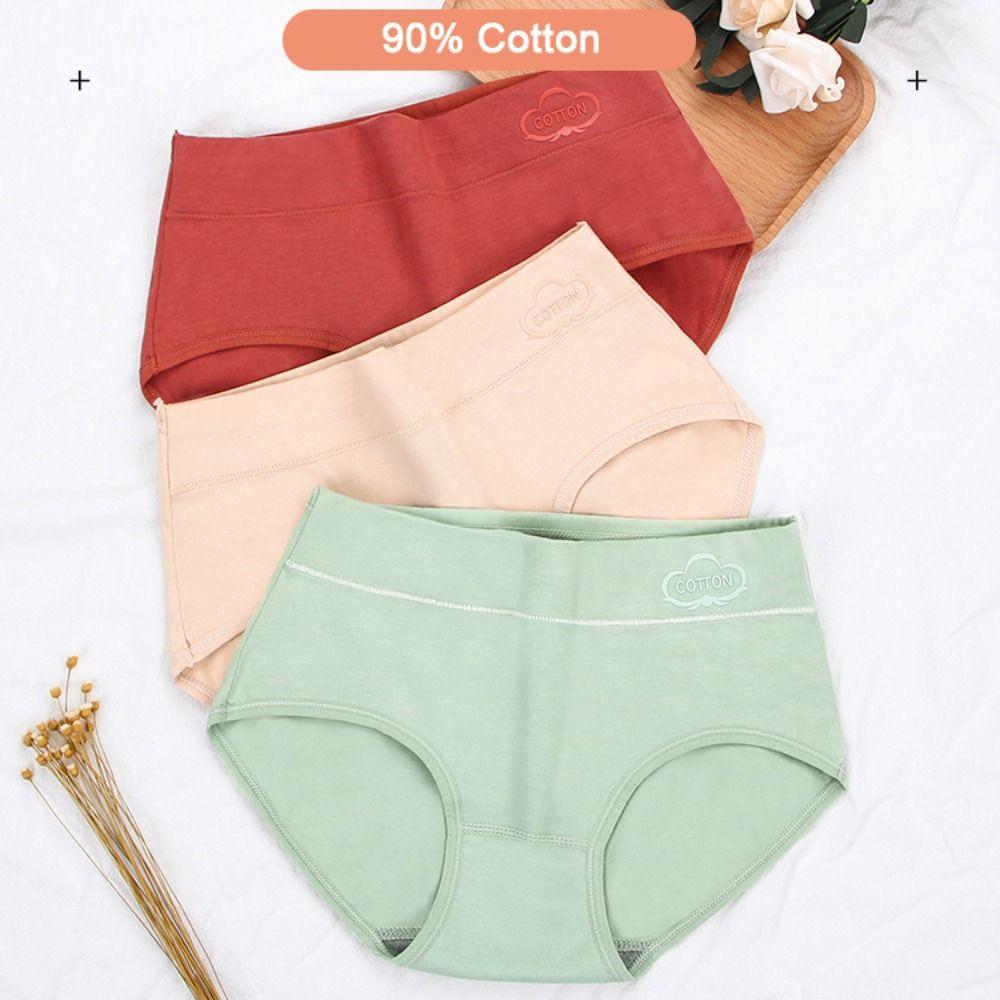4pcs Solid Color Cotton Panties Lingerie Mid Waist Briefs Soft Women Underwear Lady