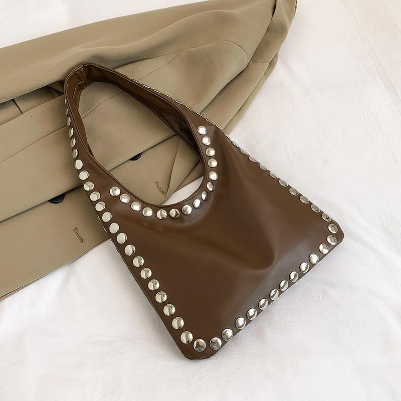

Сумка высокой ценности женская 2025 осень новая трендовая модная ретро повседневная сумка через плечо сумка-тоут с заклепками высокая ценность коричневый