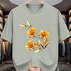 Golden Floral Print Mens Cotton Graphic Tee Casual Short Sleeve TShirt Breathable Summer Fashion