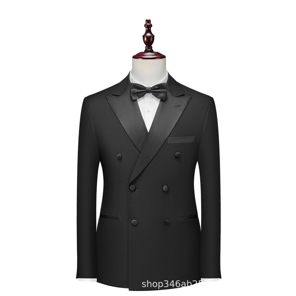 Men's Double-Breasted Six-Button Peaked Lapel Banquet Suit for Weddings and Performances