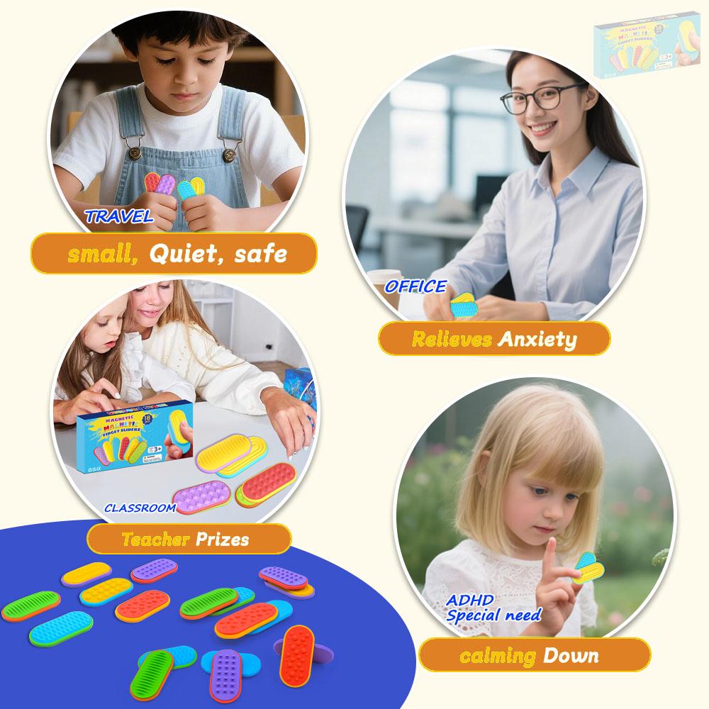18Pcs/Set Sensory Magnet Toy Silicone Magnetic Slider for Autism Anxiety Stress Relief Toy