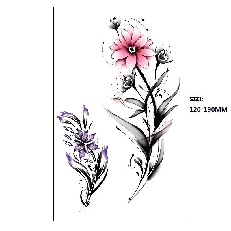 Hand Painted Original Color Flower Fox Phoenix Women'S Simulated Tattoo Water Transfer Tattoo Sticker