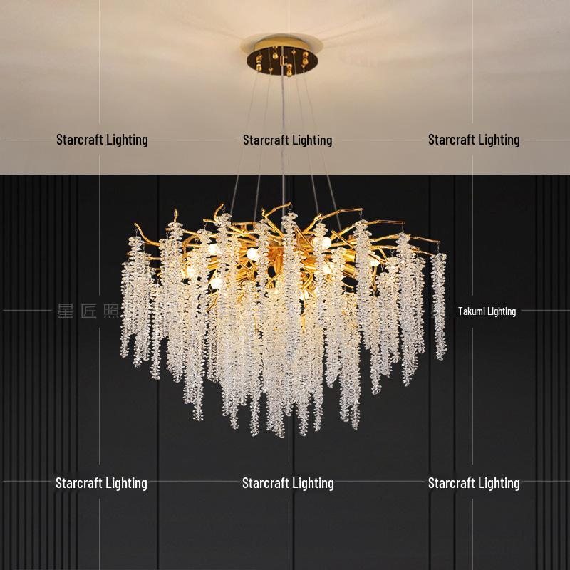 Star Crafts Luxury Crystal Chandelier with Octagonal Beads & Tassels for Living Room, Dining Room, Bedroom