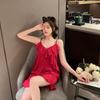 Sexy pajamas women's ice silk summer suspender shorts two-piece set with chest pad pure desire style new loungewear available