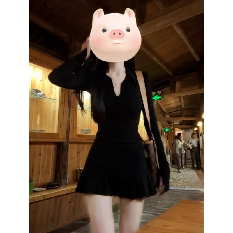 

High-end black dress children s early spring new slim-fit waist-wrapped hip skirt set XXL
