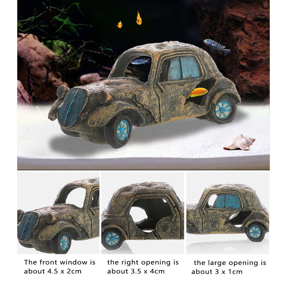 Résine Voiture Épave Aquarium Paysage Divers Styles Abri Polyvalent Poissons Crevettes Excellent Environnement de Reproduction Ornements d'Aquarium