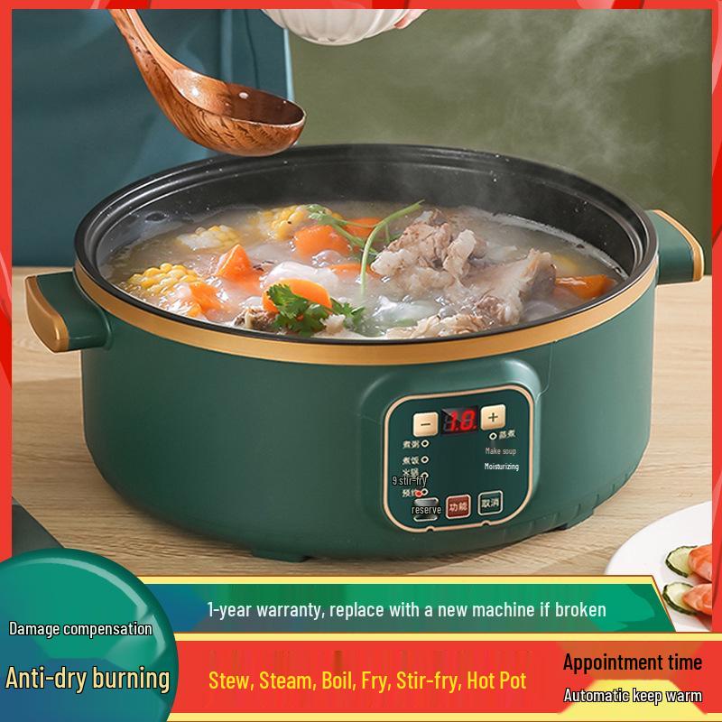 Multi-Function Electric Hot Pot with Timer - Three-Layer Steamer & Cooker, Large Capacity, Automatic Power-Off.
