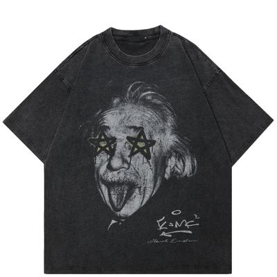 Streetwear Lustiges Grafik-T-Shirt Baumwolle gewaschenes schwarzes T-Shirt Unisex Tops Tees Sommer Kurzarm-T-Shirt