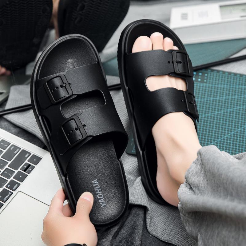 Fashion Summer Men Women's Flip Flops Outdoor Anti-slip Fashionable Retro Buckle Thick Bottom Sandals Beach Shoes Slip-On PVC Material