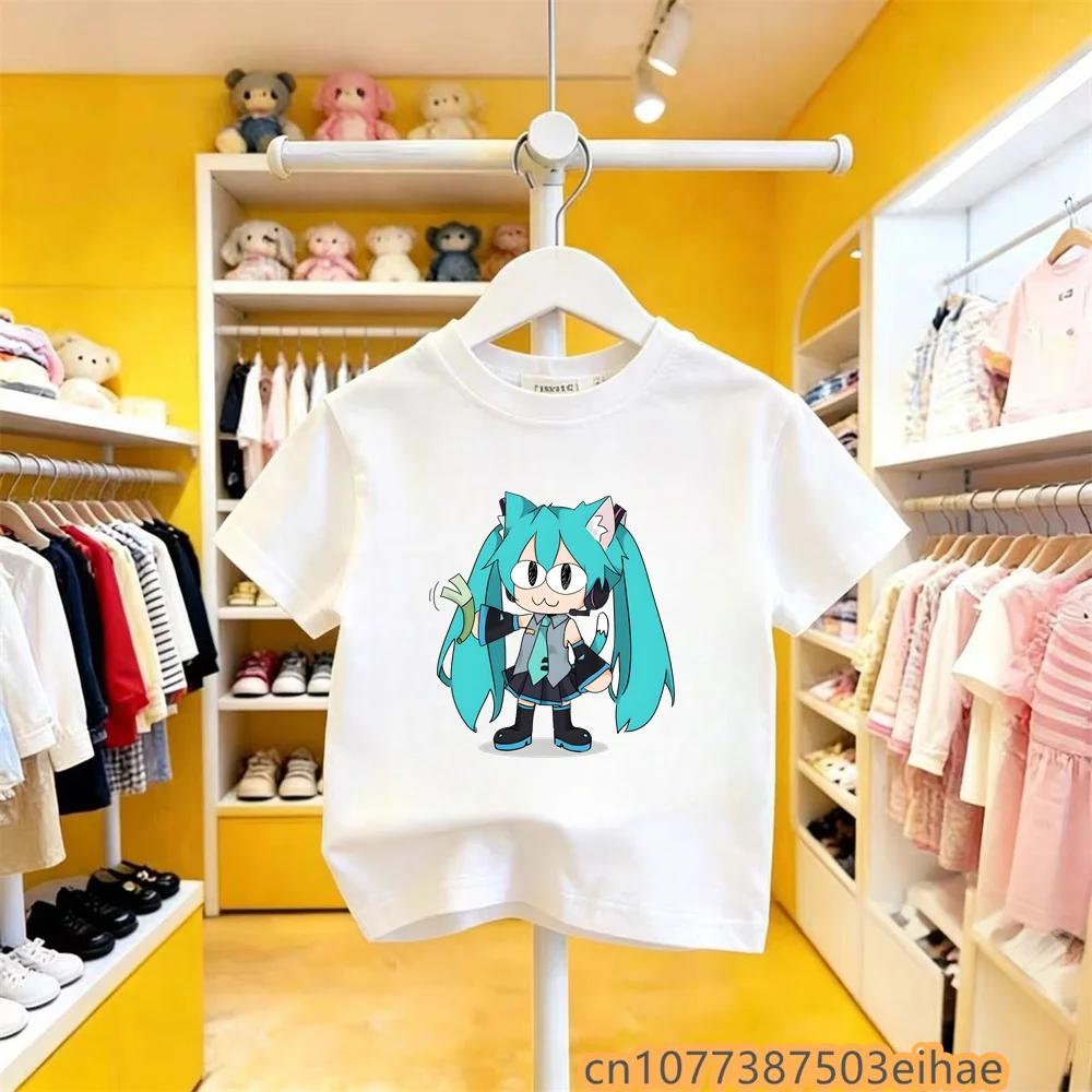 Hatsune Miku Future MIKU Line Fashion Pure Cotton Printed Short Sleeves Casual Slim Fit Clothing New Style For Boys Girls