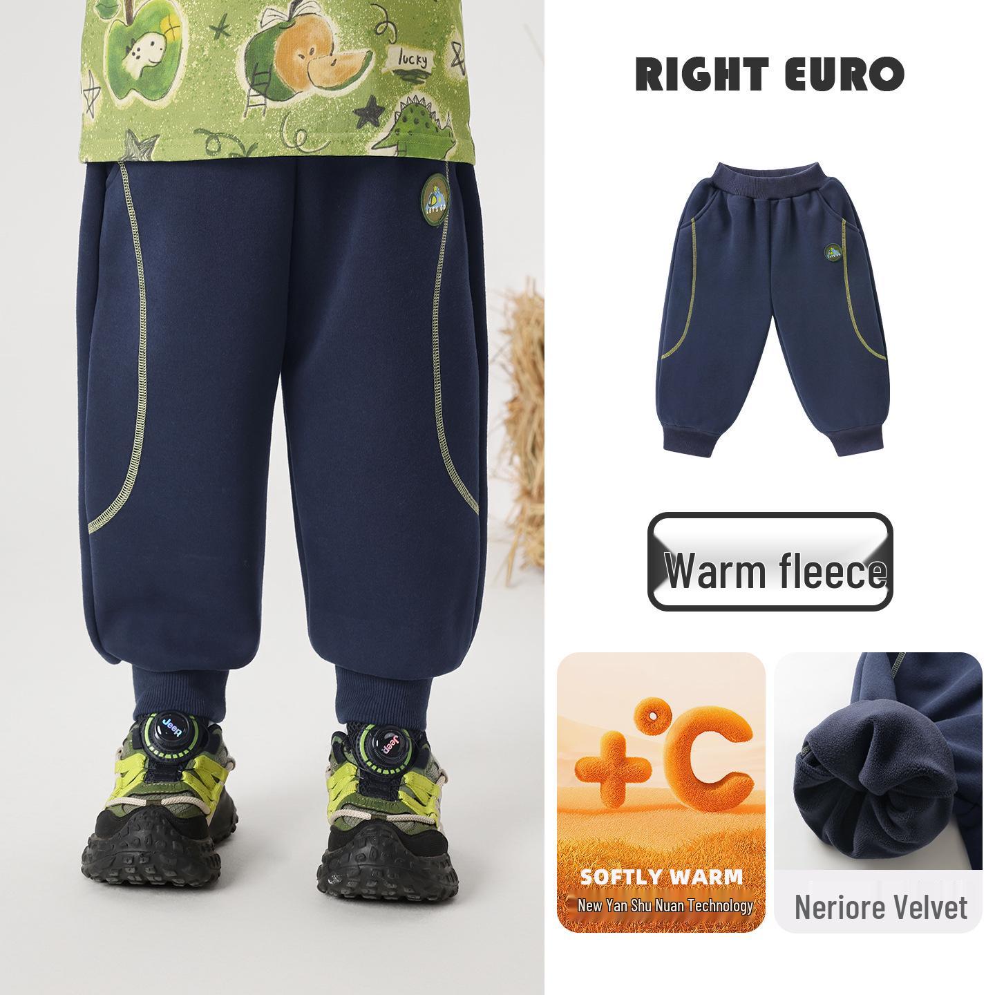 European Boys  Fleece-Lined Sports Sweatpants - Thick Winter 2025 Toddler Clothing темно-синий