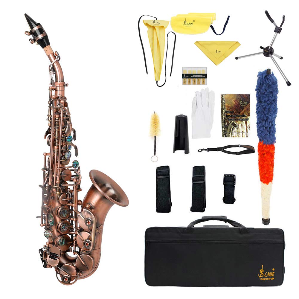 

Soprano Red Antique Soprano Saxophone in Bb Woodwind Instrument with Brass Carrying Sax Reed Cleaning Saxophone and Mouthpiece Brush Saxophone, Key, бронзовий