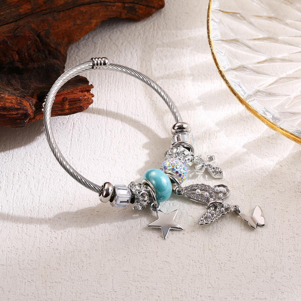 Браслет JYL TS Сделай сам Бабочка Сверкающий Регулируемый Способствует Радости и Гармонии Blue янтарь