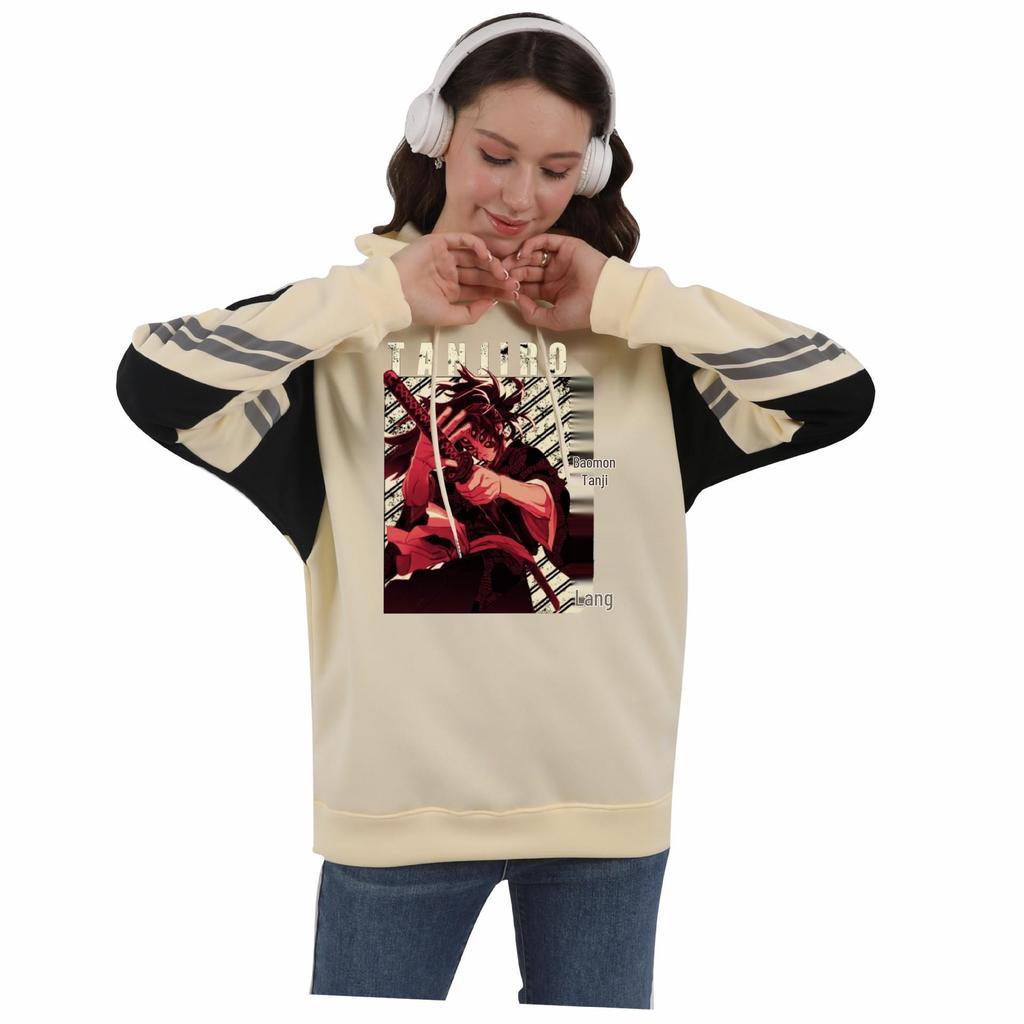 Demon Slayer Harajuku Anime Patchwork Hoodie for Couples