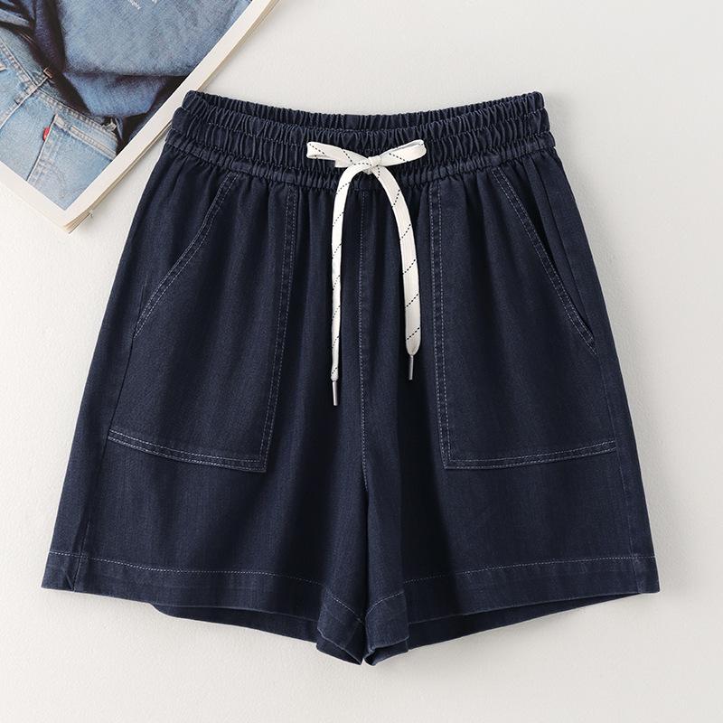 

Светло-голубые джинсовые шорты для женщин на лето Новые Полные Мм Стройнящие и Высокие Теннисные Джинсовые Шорты XL темно-синий