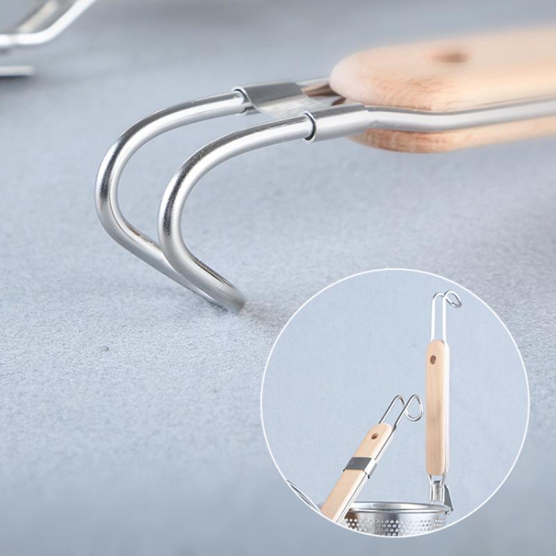 Stainless Steel Funnel Wooden Handle Strainer Kitchen Gadgets Cooking Noodles Accessories Hot Vegetables Mesh Sieve Spoon