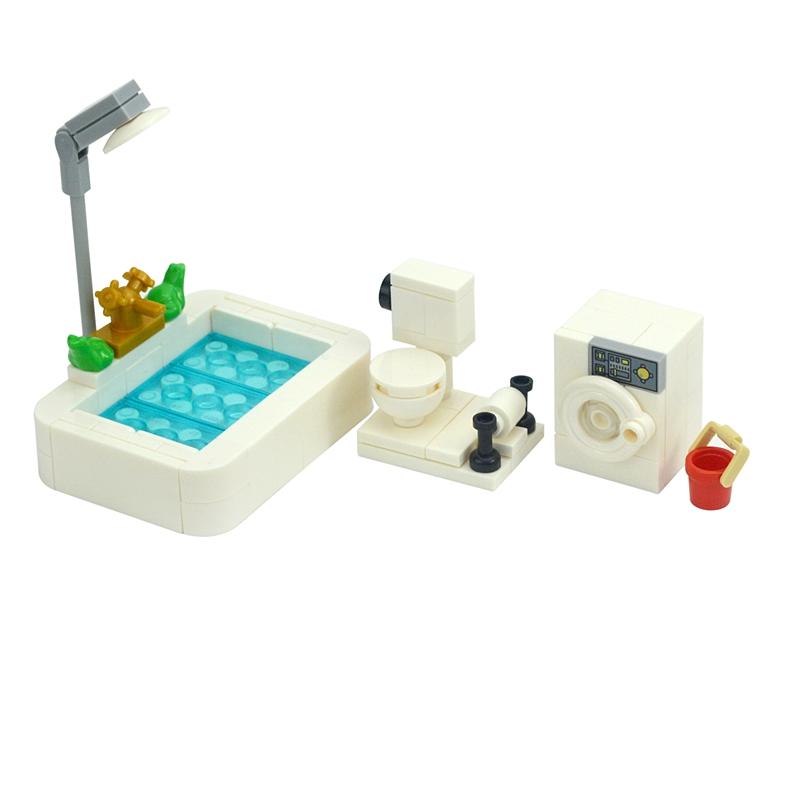 MOC Creative Furniture TV Sofa Brick City Accessories Xmas Tree Book Desk Dining Table Bathroom Door Building Block House Scene