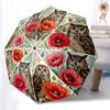 1 szt. Solidny Parasol Automatyczny 8-żebrowy, Senny Parasol z Ciemną Sową i Dzikimi Kwiatami, Drukowany Cyfrowo, Składany Parasol do Użytku Na Zewnątrz w Podróży