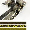 Washi Tape Roll 3 Rolls Golden Foil Tape, Retro Plaid Leaf Pattern Decorative Scrapbooking Supplies Masking Adhesive for DIY Crafts, Journal, Planner,
