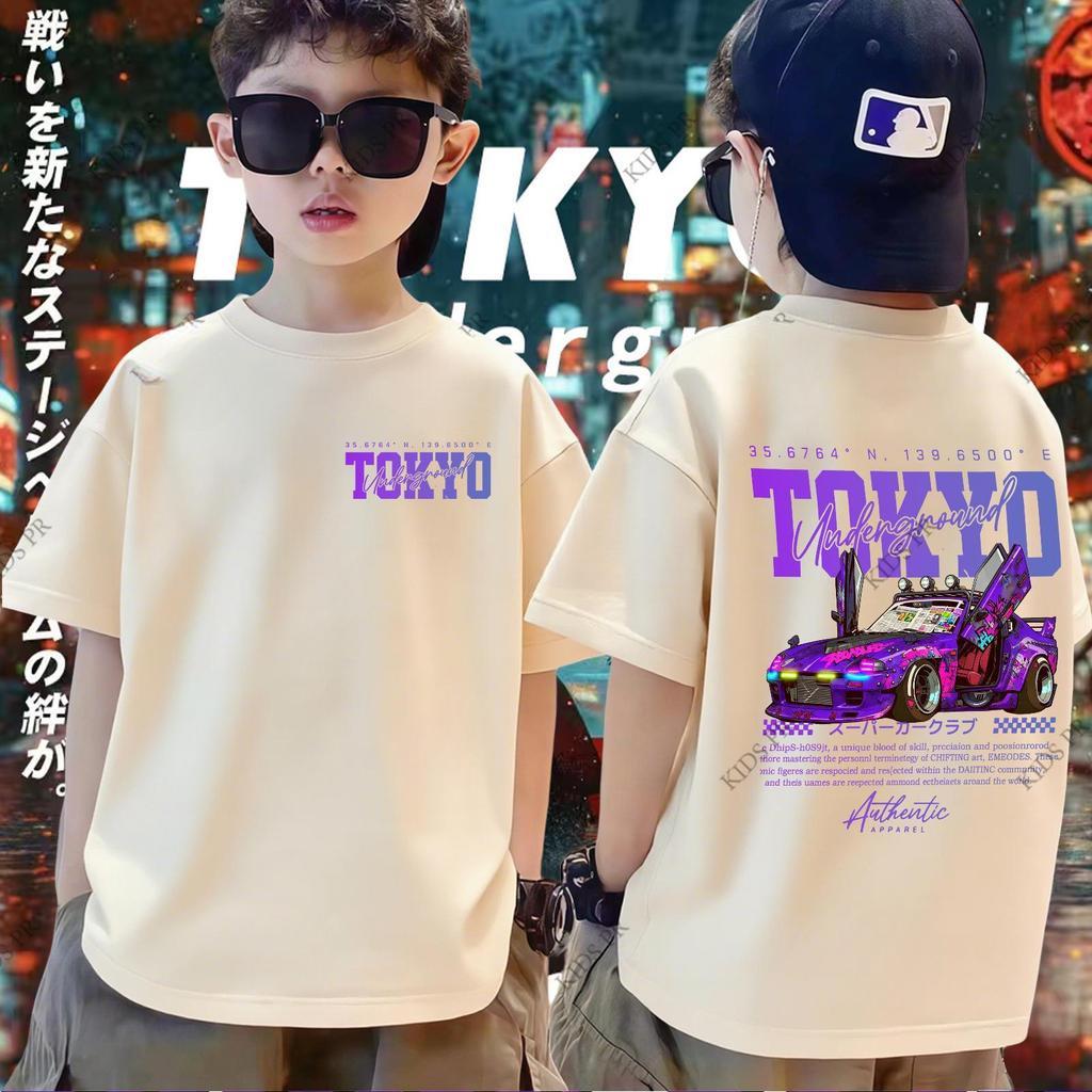 Boys' Short Sleeved T-shirt, Racing Printed Children's T-shirt, Fashionable Casual Top